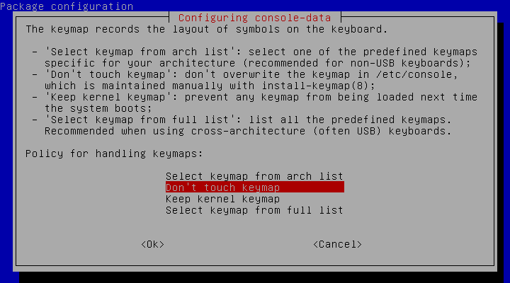 Shows screen with keymap question prompt.